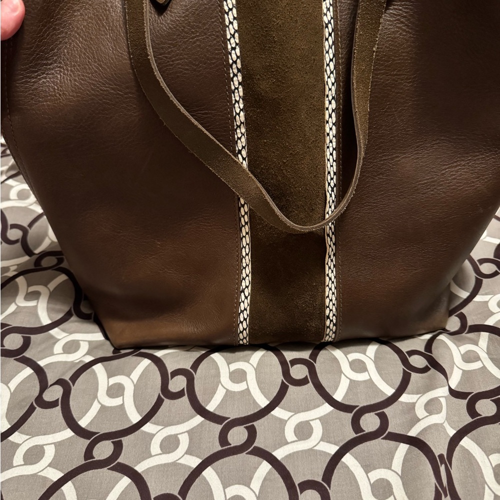 Madewell Brown Leather Tote Bag with Suede Accent